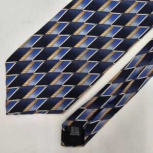 BETTINI ITALY SILK TIE BLUE TAN DIAMOND PATTERN SMOOTH 3.75" X 57"